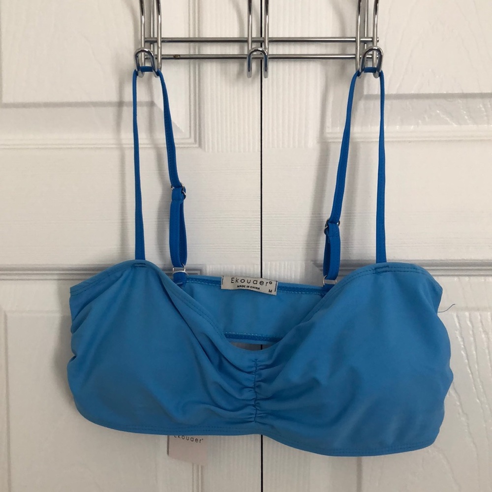 Ekouaer Medium Blue Swim Bikini Top NWT